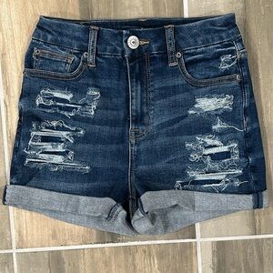 American Eagle Curvy Hi Rise Distressed Denim Shorts - Size 0